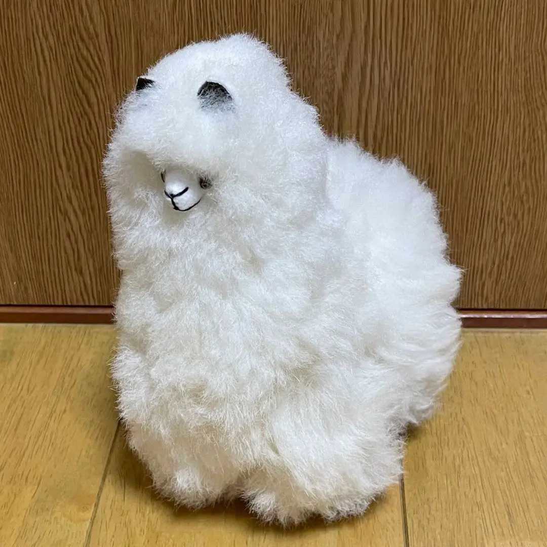 ☆リアルファー☆美品☆アルパカ　ぬいぐるみ　毛皮　リアル動物ぬいぐるみ アルパカぬいぐるみ 大きい45cm リアル もこもこ 高級