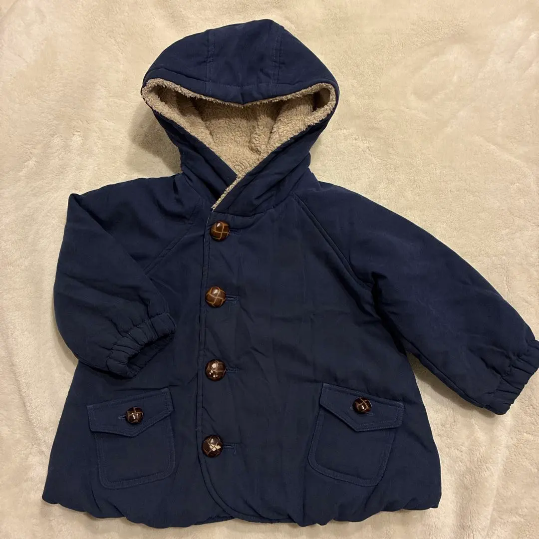 Thumbnail of Love & Peace & Money Navy Hooded Coat