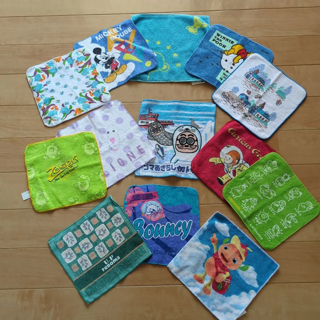Thumbnail of Set of 13 handkerchiefs with various characters
