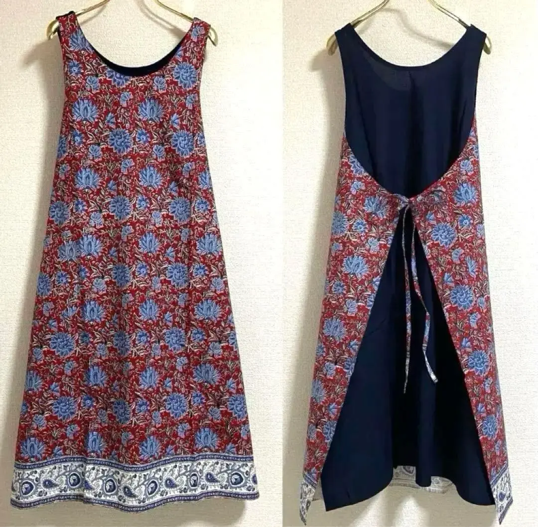 Thumbnail of New with tags ◆ Indian cotton, 2-way apron dress, body-hugging n69