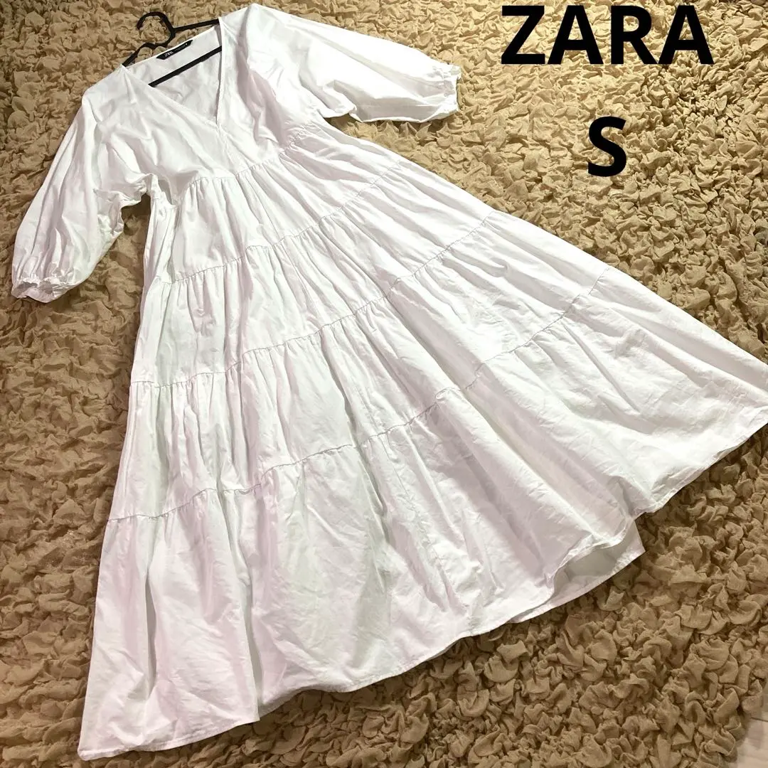 Thumbnail of New ZARA Poplin Panel Tiered Dress Long Dress White S