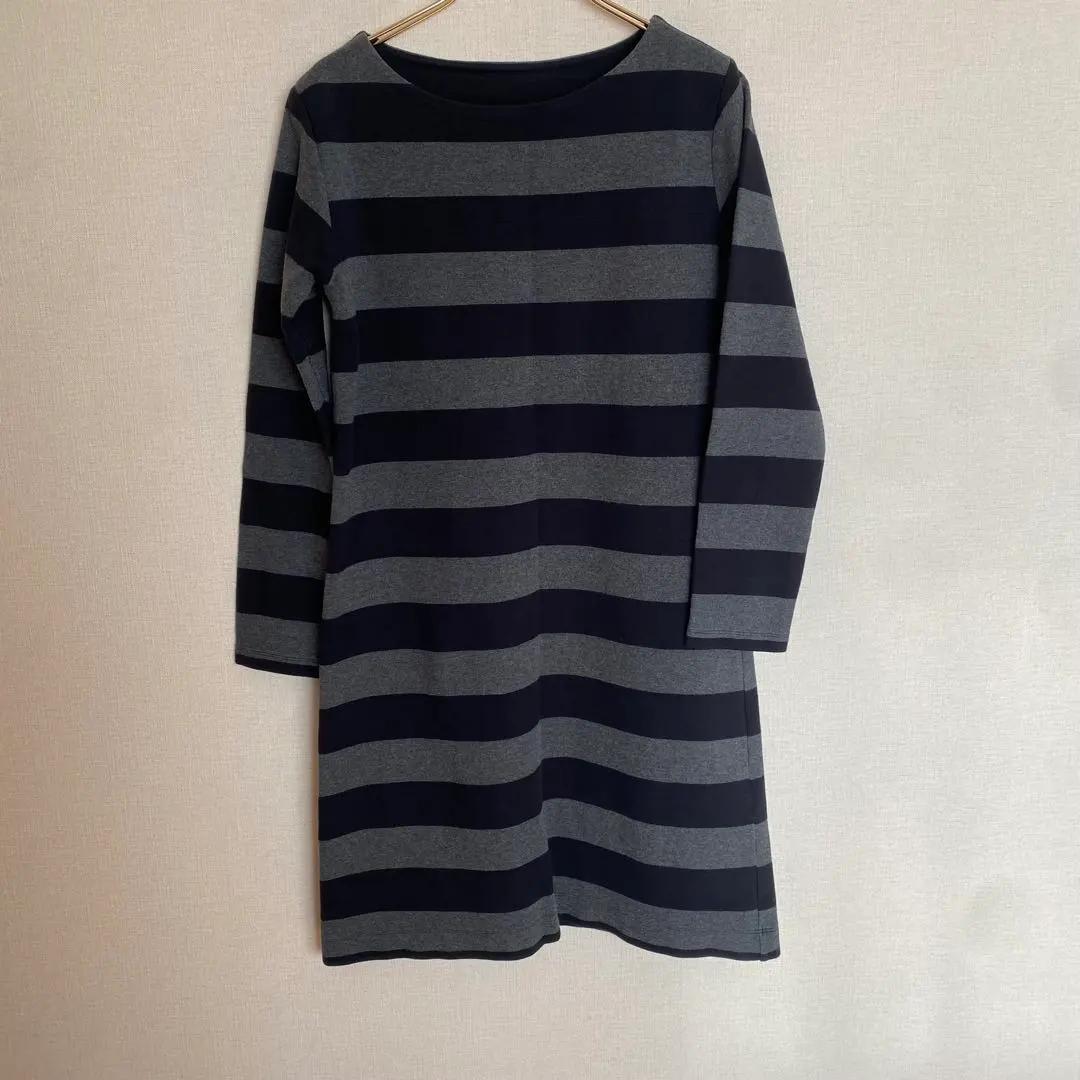 Thumbnail of Muji Black and Gray Striped Long Sleeve Tunic Size [S]