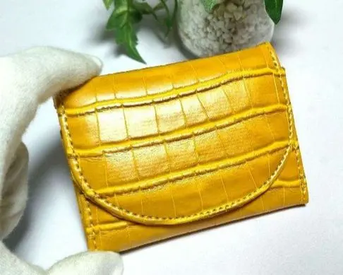 Thumbnail of Yellow Crocodile Embossed Trifold Wallet Mini Wallet