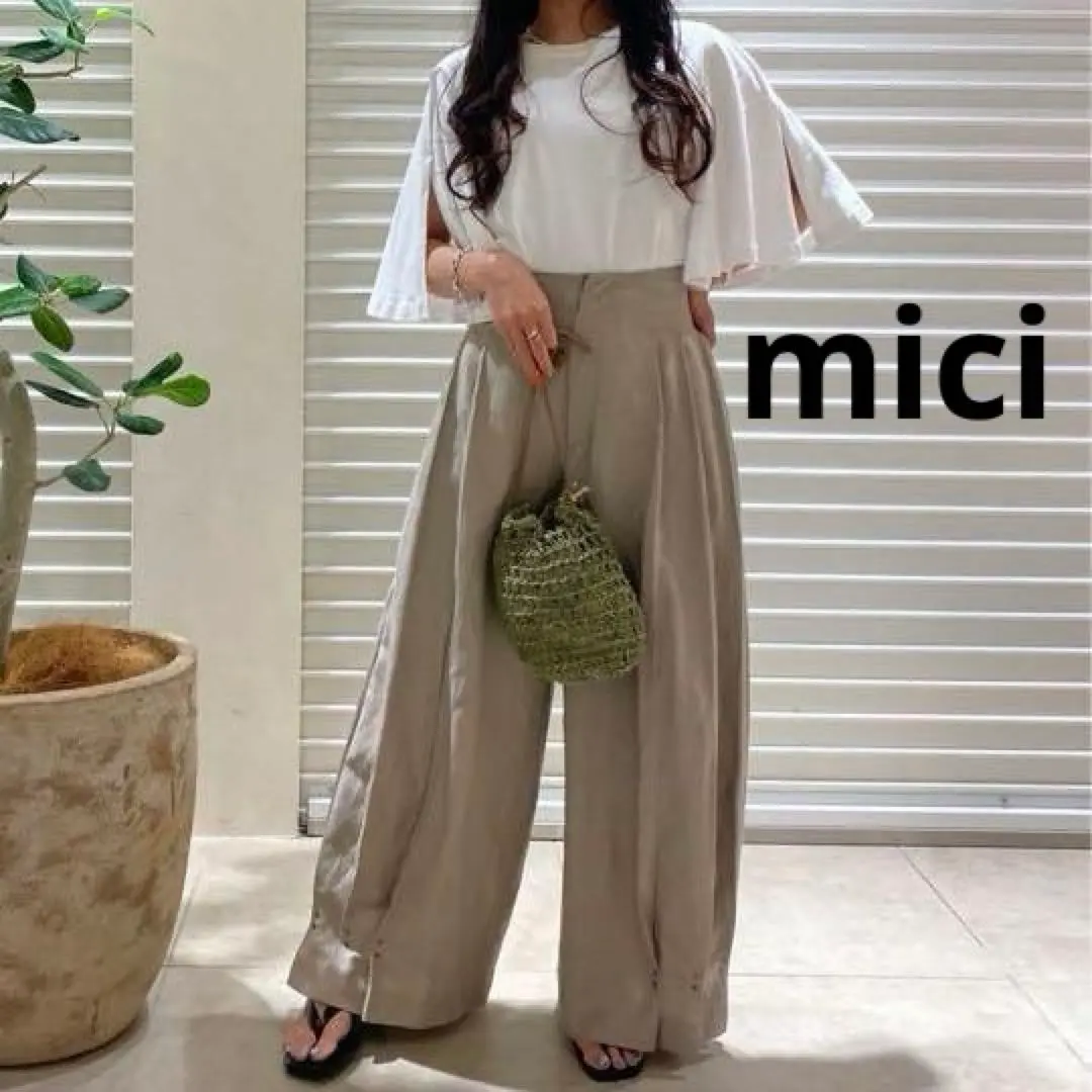 ミチ mici ワイドパンツ フレアパンツ チェック柄 M ウール 未