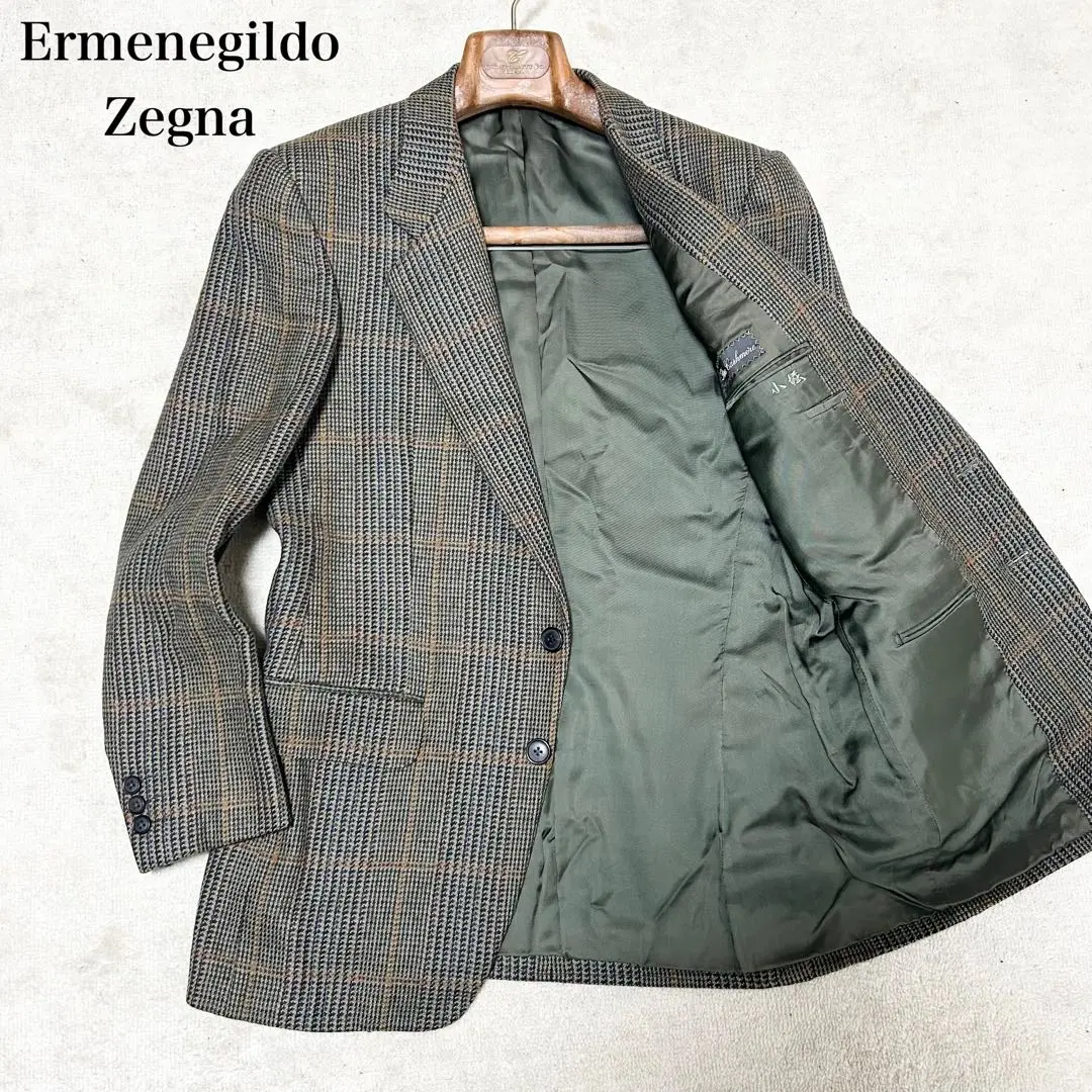 極美品✨エルメネジルドゼニア テーラードジャケット カシミヤ100% チェック エルメネジルドゼニアカシミア100％テーラードジャケットグレン