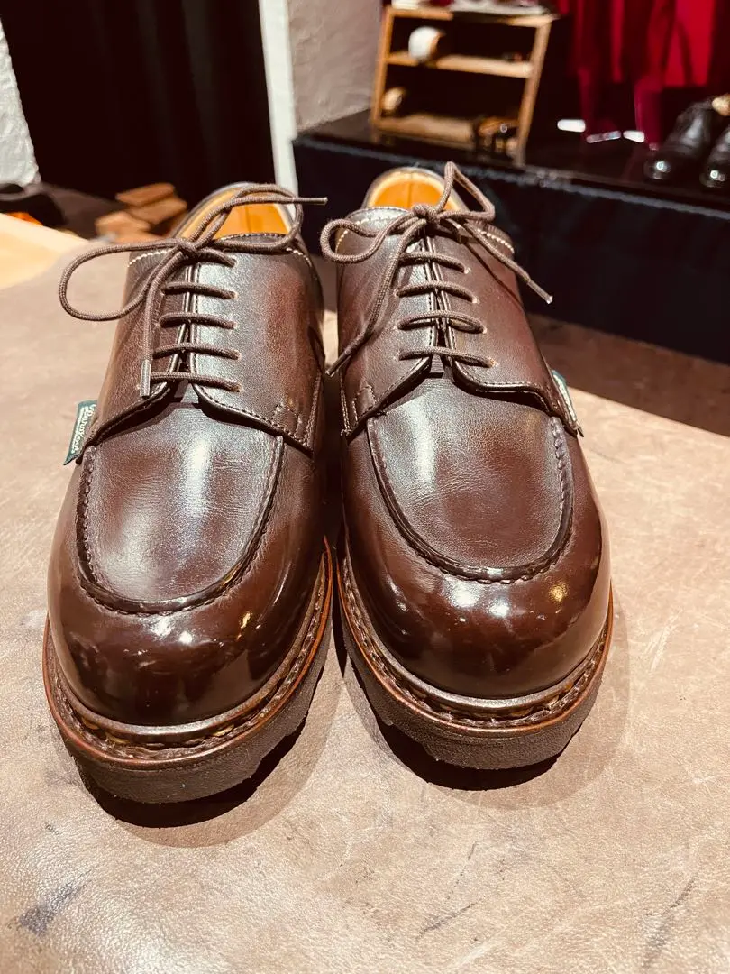 【レア】パラブーツ デカタグ シャンボード Uチップ 外羽根 茶 6.5 革靴 Paraboot パラブーツ シャンボード ドレスシューズ メンズ 革靴