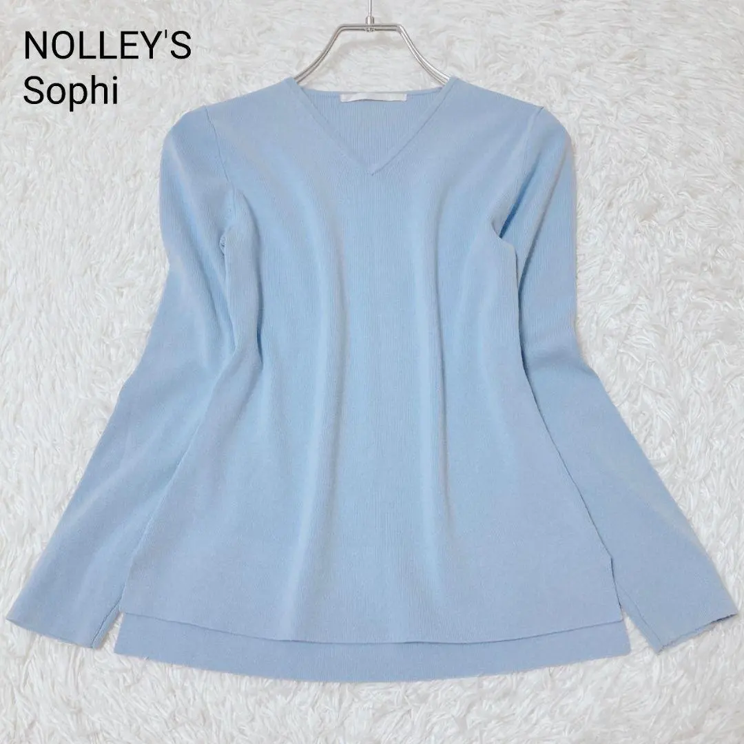 Thumbnail of NOLLEY'S Sophi Long Sleeve Knit Sweater V-neck Blue Cotton Blend Accent Color Dressy
