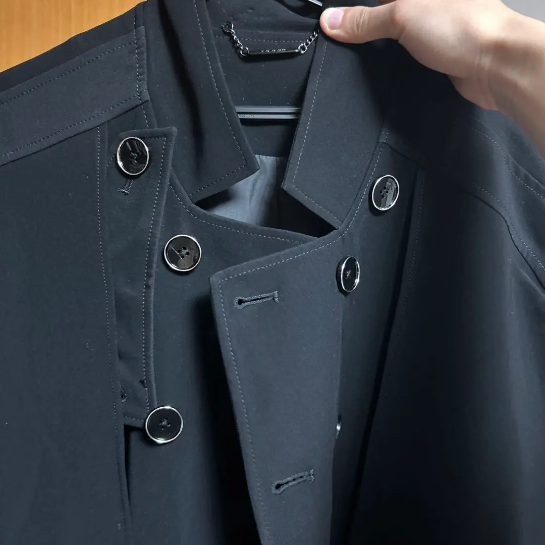 cation melange stand collar tielocken long coat（チェスター