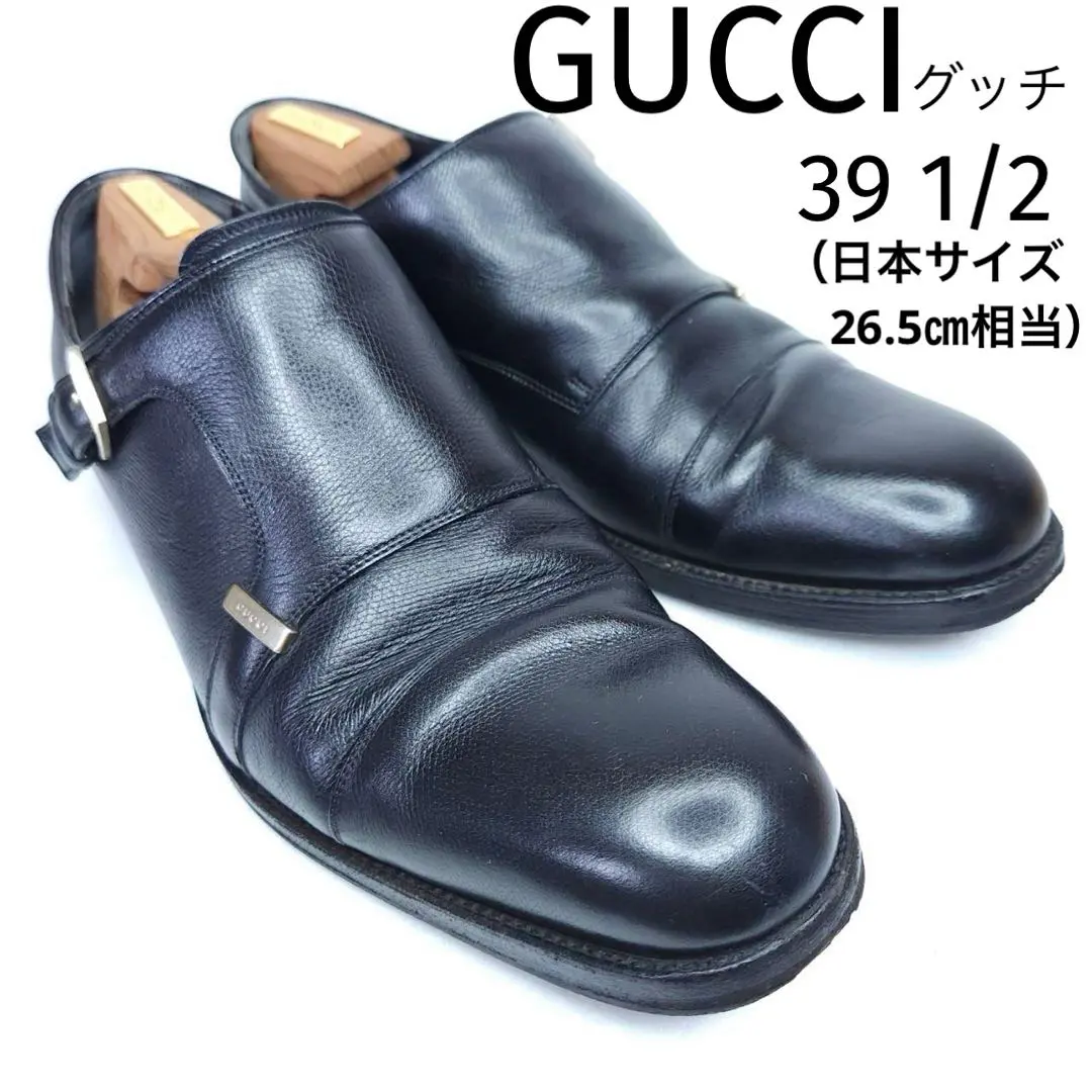 GUCCI 黒レザー ダブルモンクストラップシューズ GUCCI - GUCCI Beeスタッズ ダブルモンクストラップ レザー