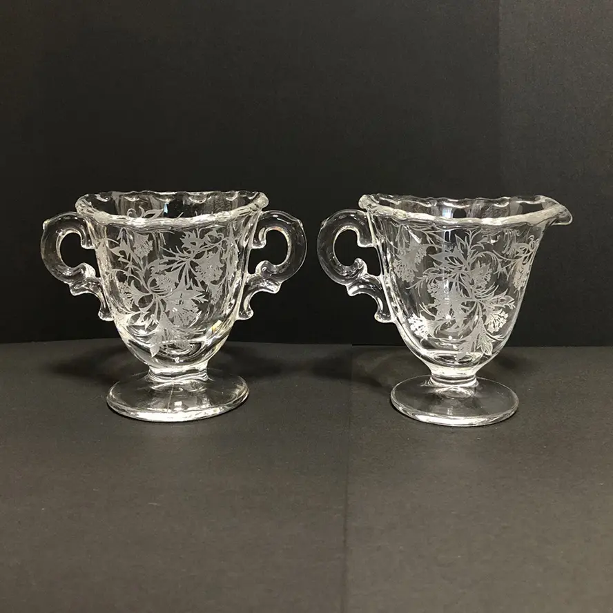 アメリカヴィンテージ Fostoria Glass クリーマー&シュガー Fostoria American Clear *vintage Glassware* Replacements