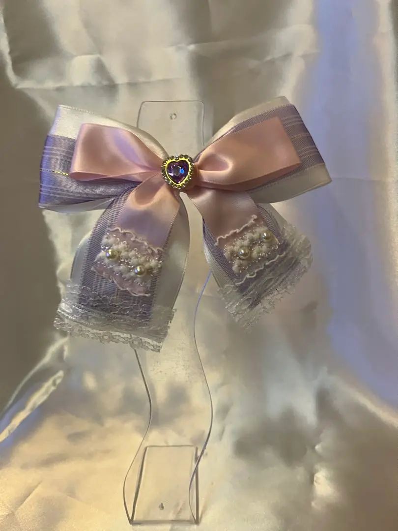 偶像服飾 珍珠裝飾緞帶髮夾 的縮圖