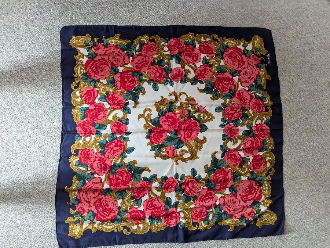 Thumbnail of Large rose pattern scarf, navy