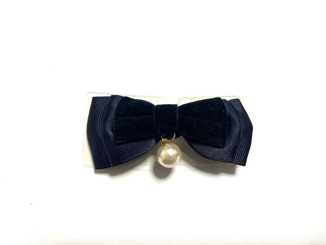 Thumbnail of Navy Ribbon Barrette / Jeweled Clip with Pearls for Entrance Ceremonies, School Entrance Ceremonies, etc.