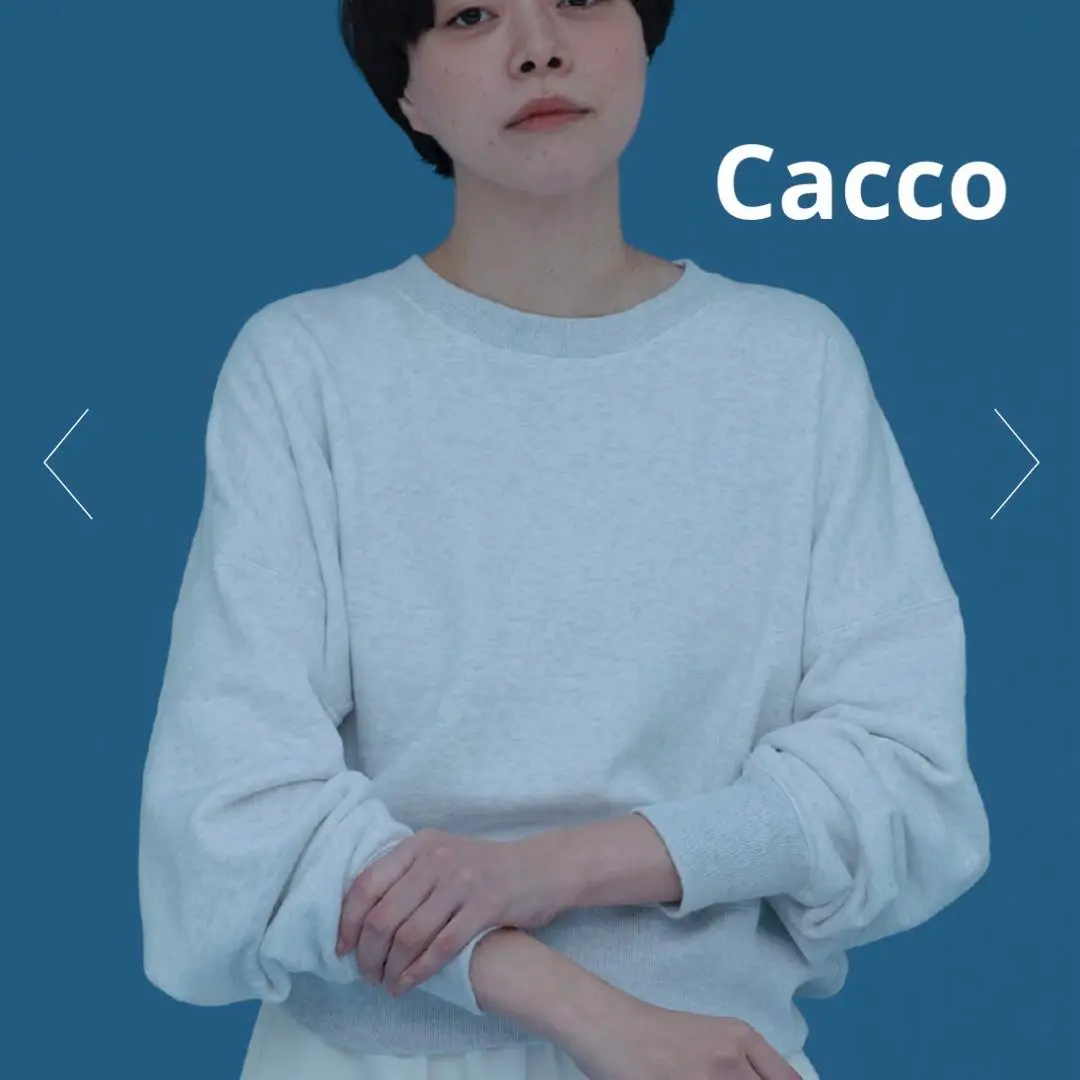 Cacco ショート丈ワイドスウェット ホワイト×杢グレー