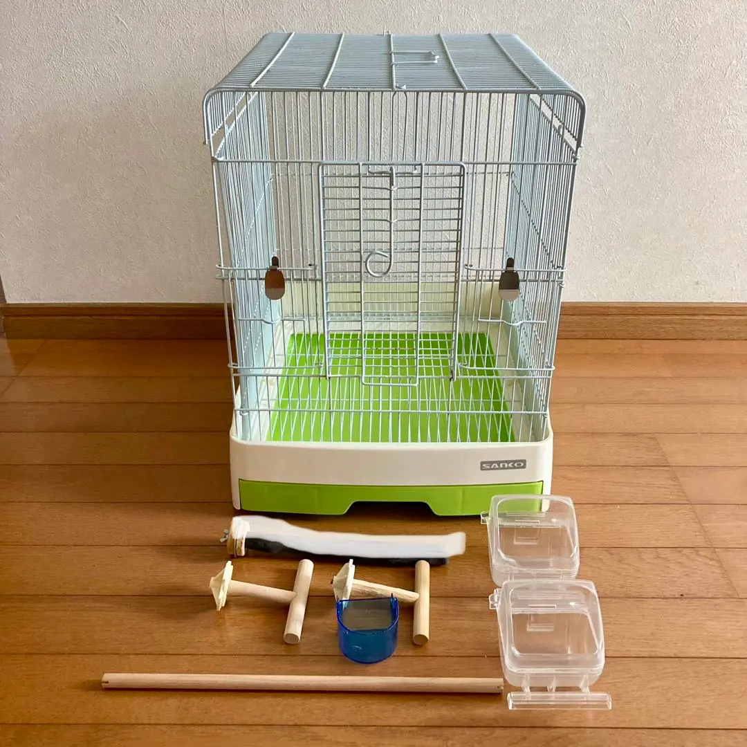 【未使用品】SANKO Easy Home Bird 37-GR 鳥籠+小物付き 37cm Japan Sanko 37 Easy Home Bird 37 Green Rare Parrot Bird