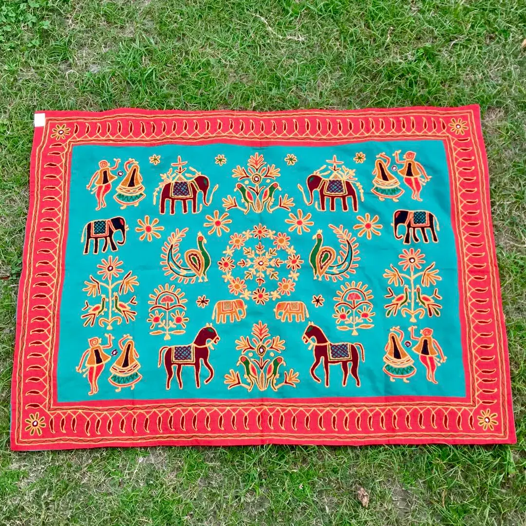 ★新品★印度手工刺繡掛毯地毯★古董古布★拉賈斯坦邦★綠色 的縮圖