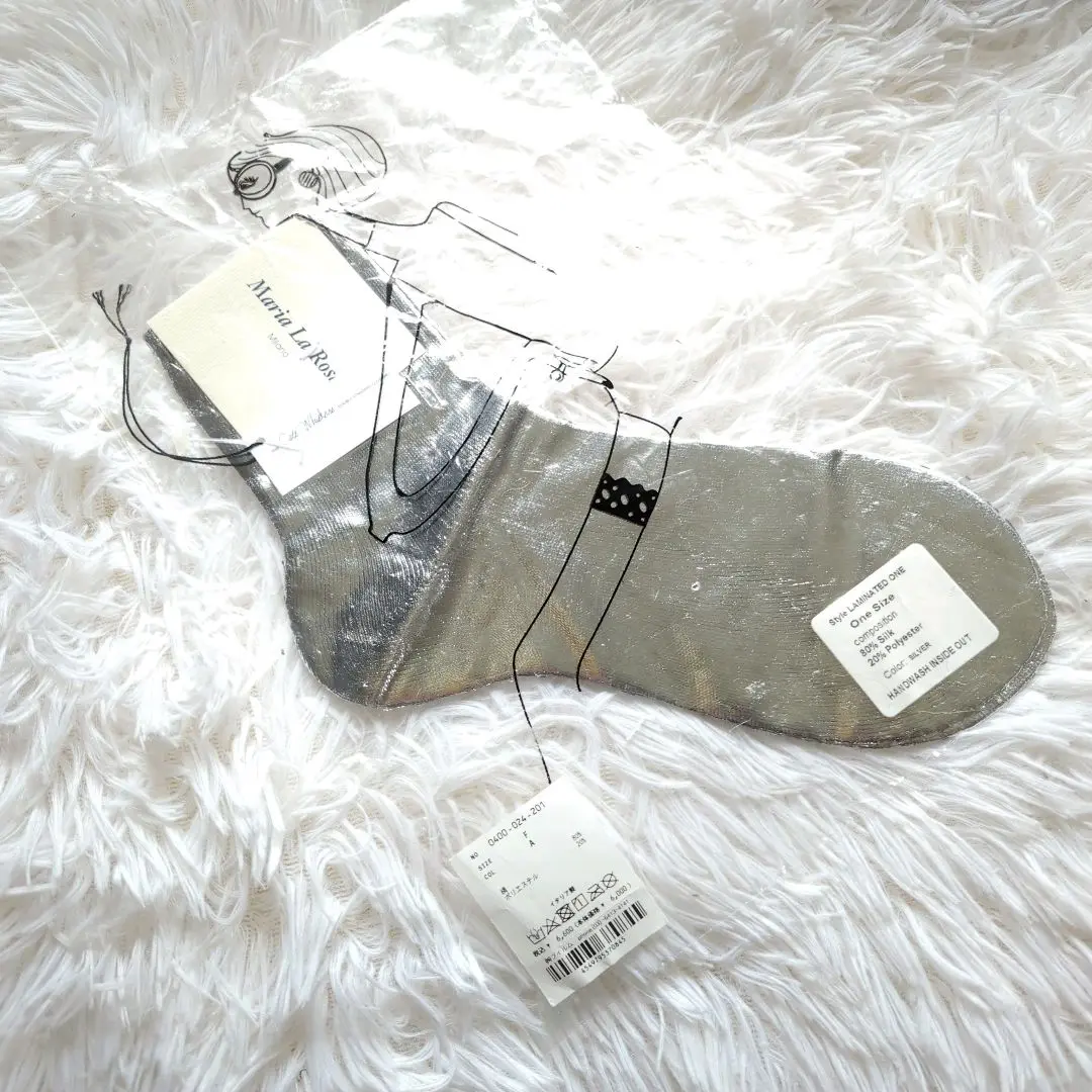 新品＊Maria La Rosa＊靴下＊ソックス＊シルバー＊メタリック＊シルク 新品＊Maria La Rosa＊靴下＊ソックス＊シルバー＊メタリック