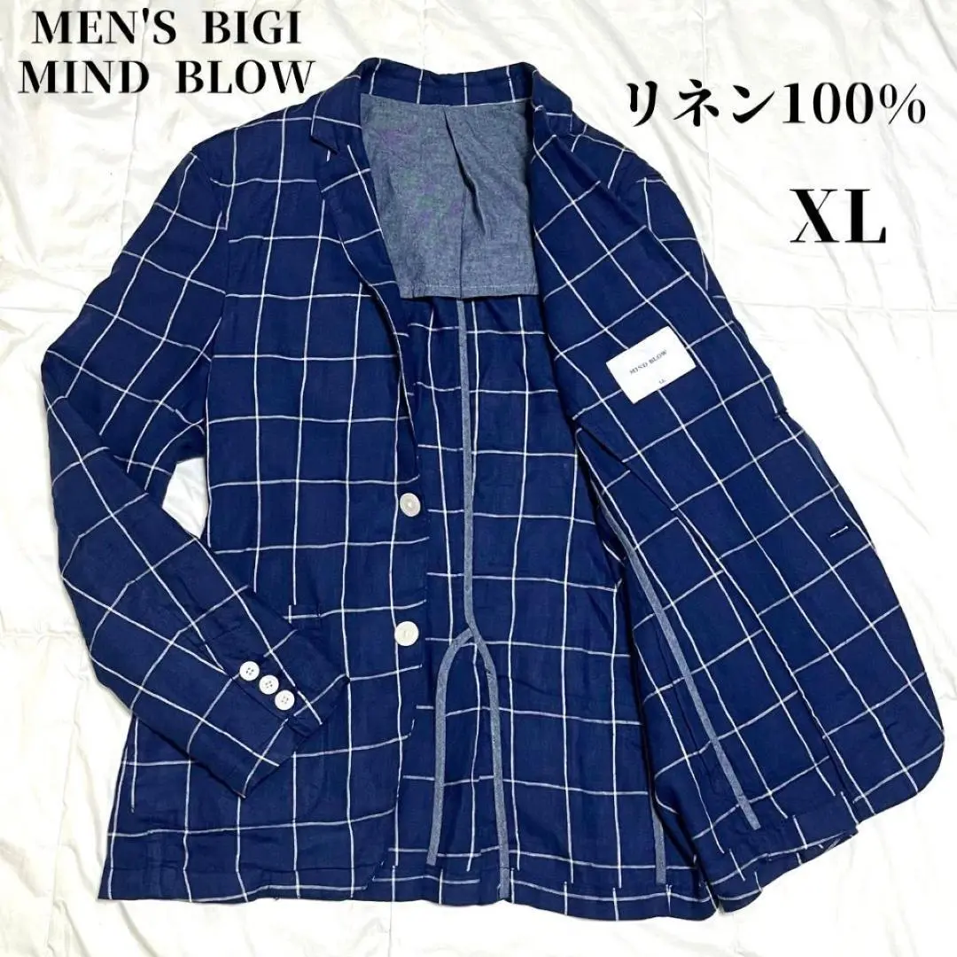 極美品 MEN'S BIGI リネン テーラードジャケット パイピング L 極美品 MEN'S BIGI リネン テーラードジャケット パイピング L