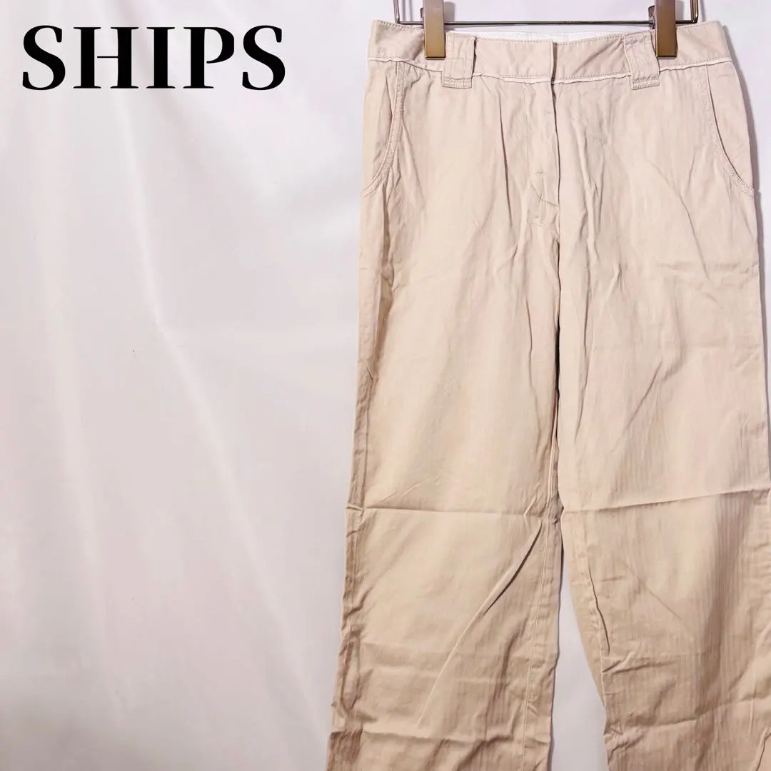 Thumbnail of [Excellent Condition] SHIPS Beige Wide Pants Cotton with Matching Fabric Ribbon