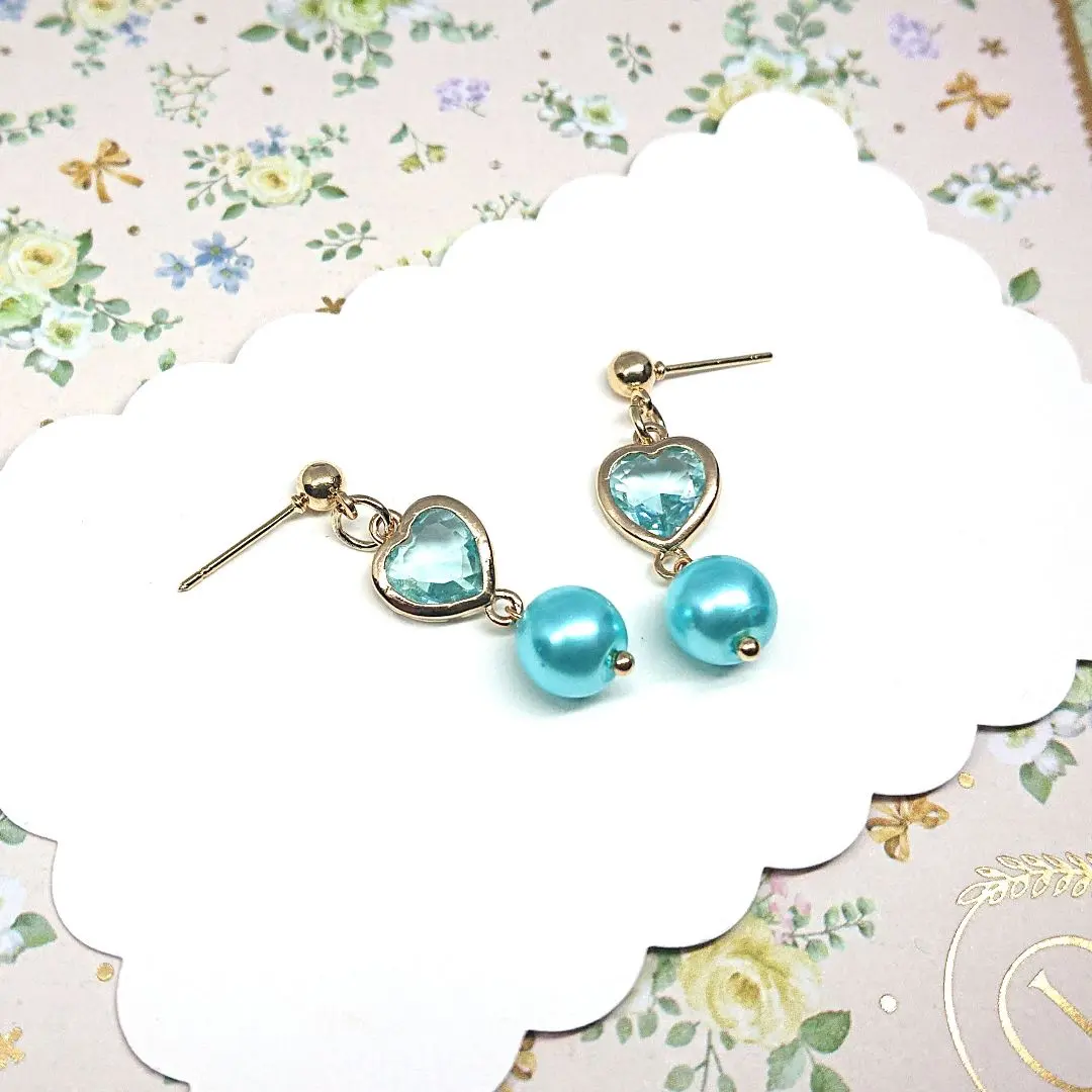Thumbnail of No. 995 ☆ Heart (Mist Blue) Earrings, Earring, Mask Charm