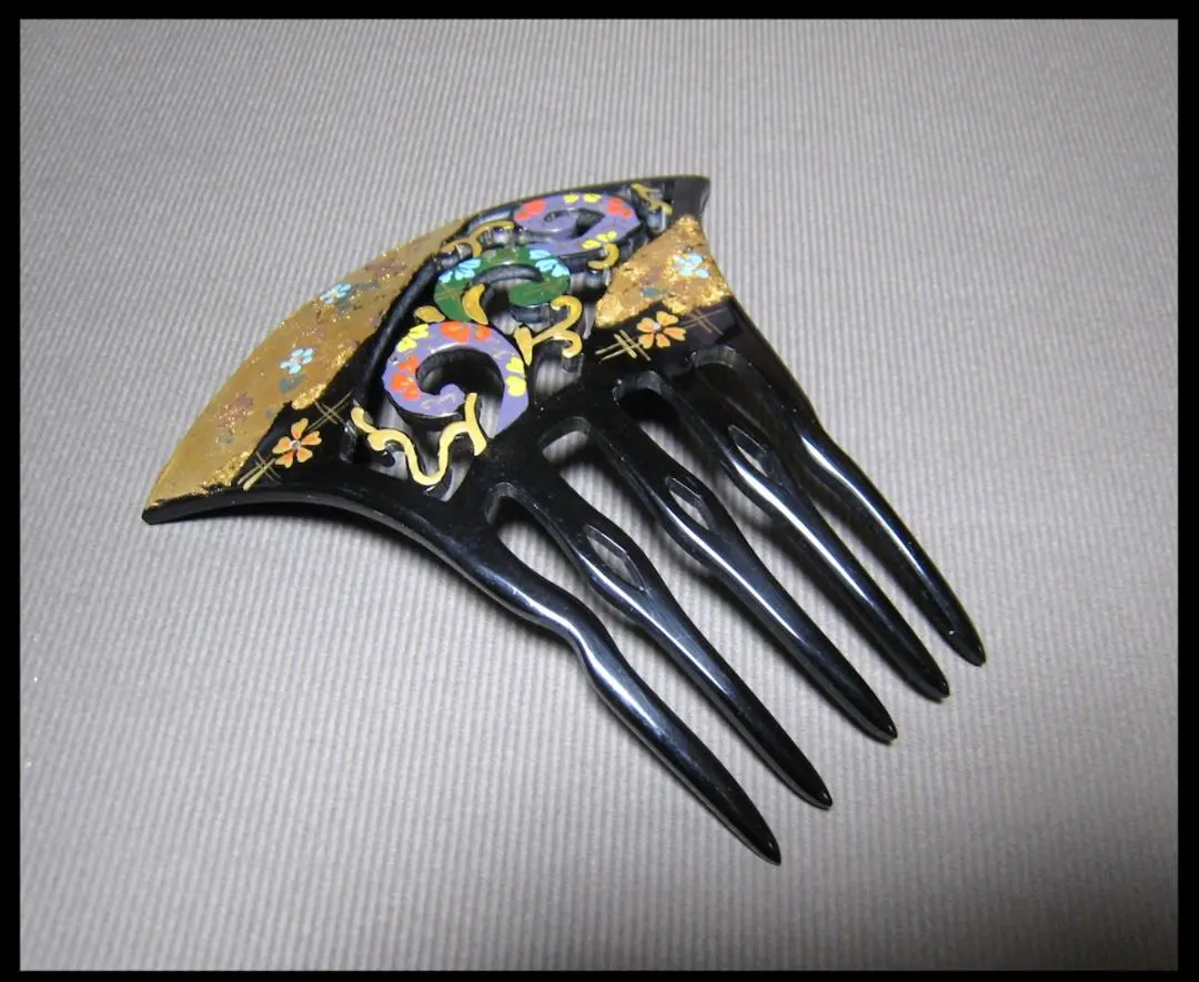 唐草 雕刻 金箔 彩色 大振簪 日本髮 和裝 髮飾 髮簪 雅 裝飾梳 的縮圖