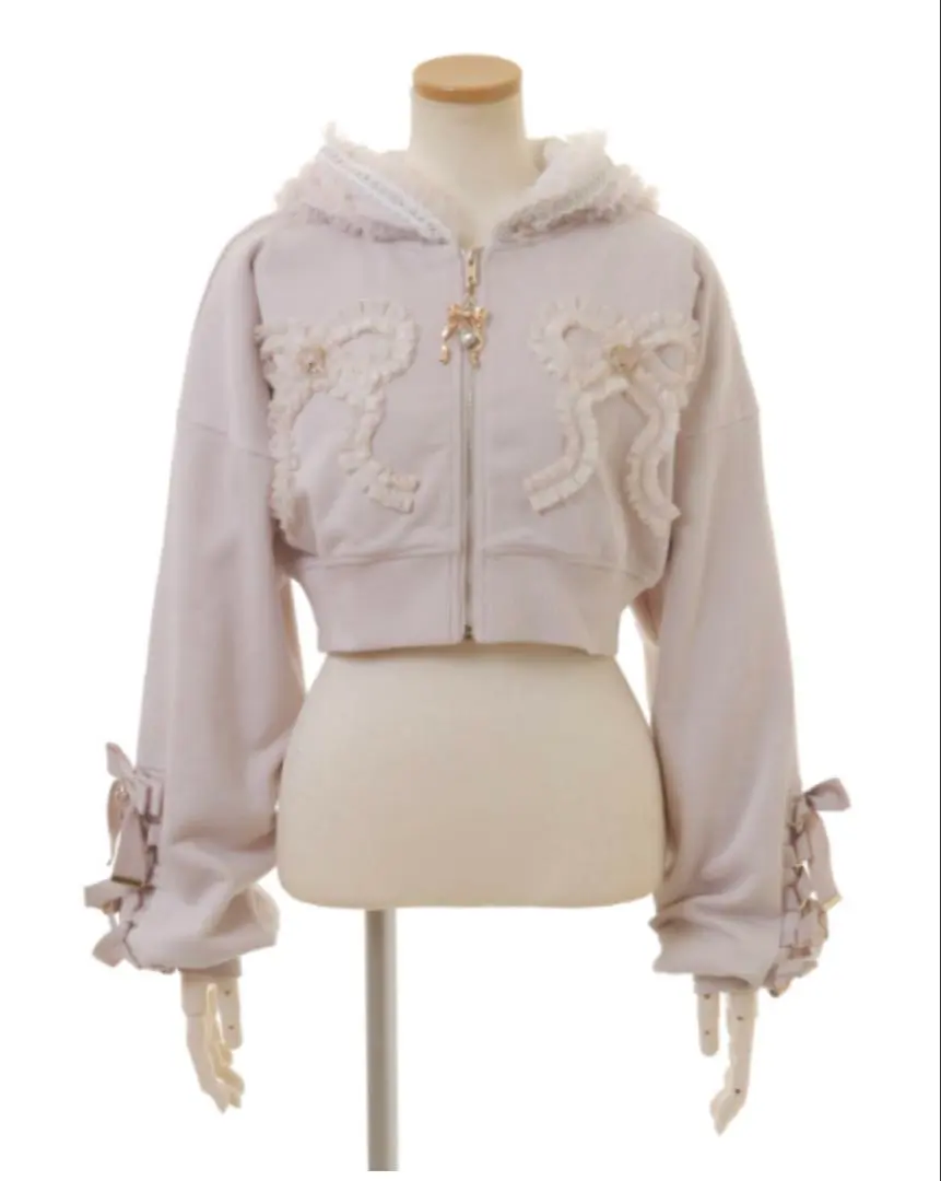 Thumbnail of LIZLISA Frill Ribbon Cropped Hoodie Pink
