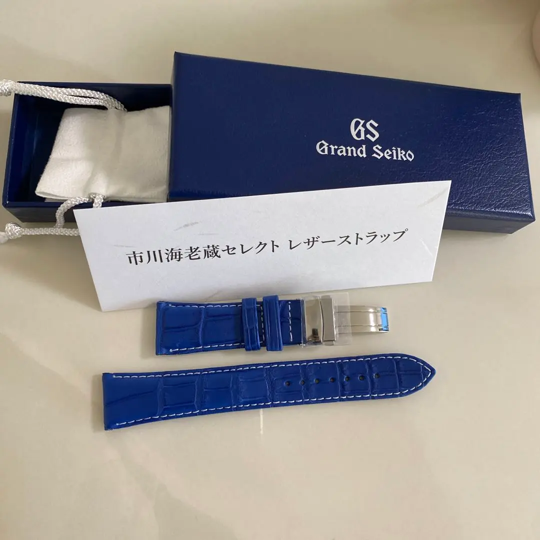 グランドセイコー AJHH Waquiz 市川海老蔵 レザーストラップ 22mm Grand Seiko レザーストラップ 青 市川海老蔵セレクト 22mm