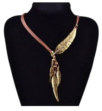 Thumbnail of y09 New, Free Shipping, Antique Feather Necklace, Unisex, Gold x Brown 227