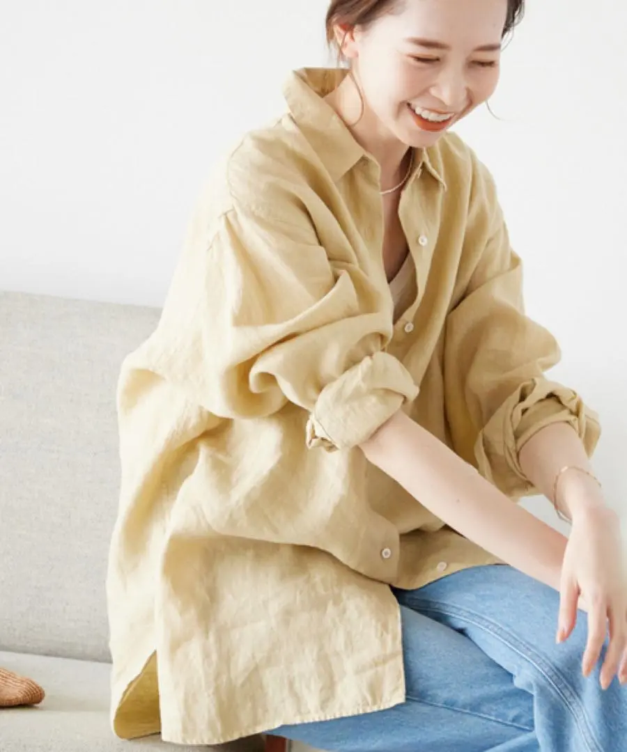 極美品　スローブイエナ　リネンフレンチフロントレギュラーシャツ　ゆったり　羽織 cb002-81603-01b.jpg?basethum=225