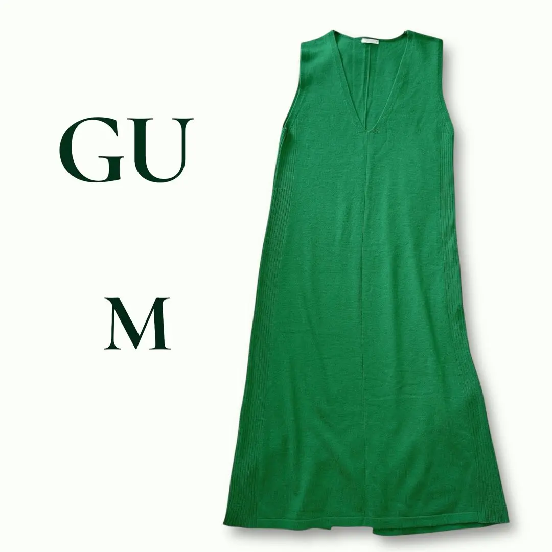 Thumbnail of GU knit dress, sleeveless, V-neck, long, back slit, green