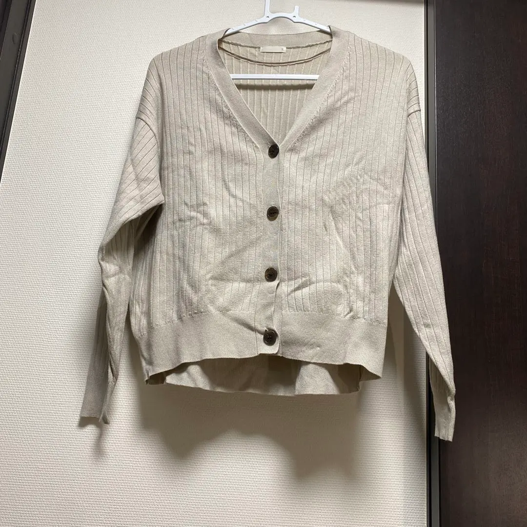 Thumbnail of GU Beige Ribbed Knit Cardigan, Size S