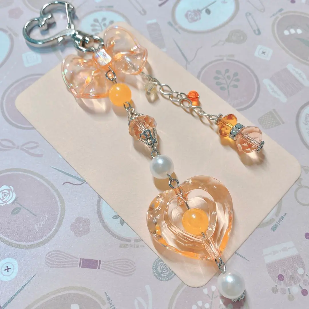 Thumbnail of Beaded Keychain - Clear Orange - Korean - y2k