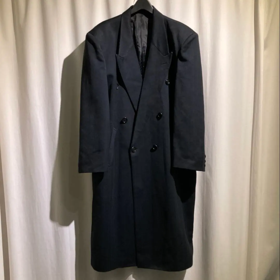 Thumbnail of Rare vintage double-breasted long coat, striped pattern, black