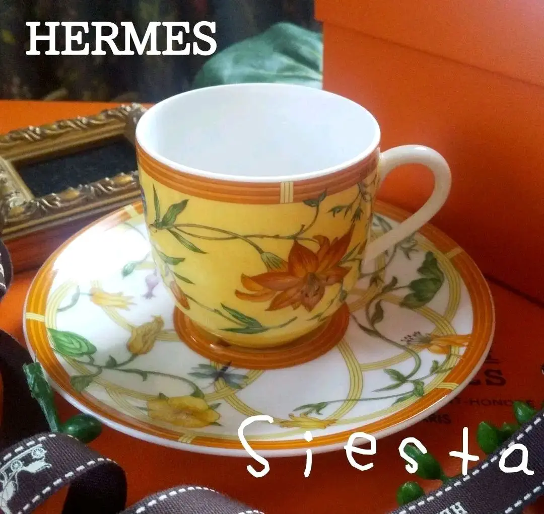 HERMES - エルメス シエスタ デミタス カップ&amp;ソーサー 花柄【AFI28】【中古】 エルメス シエスタ デミタス カップ&ソーサー 花柄【AFI28】【中古】