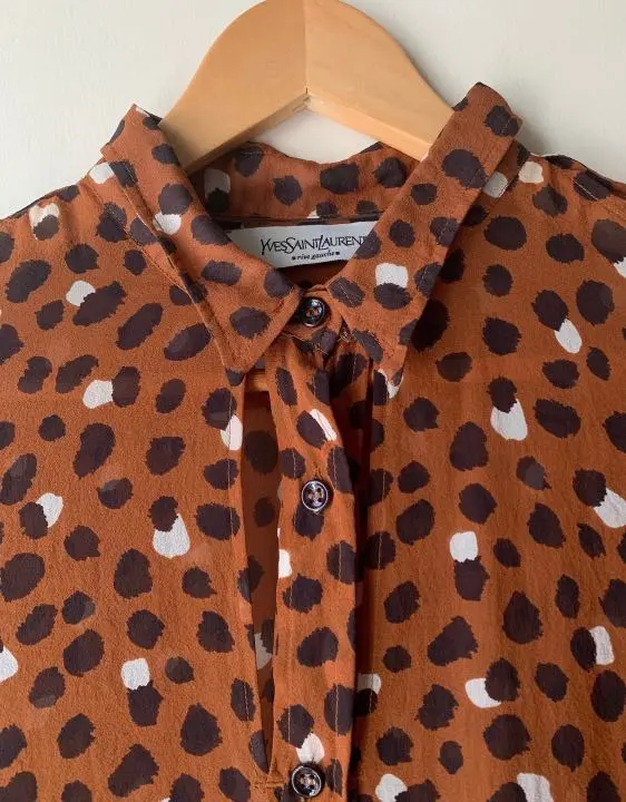 〓SAINT LAURENT rive gauche〓 リボン ブラウス Yves Saint Laurent Shirt with bow YSL Rive Gauche Blue Silk