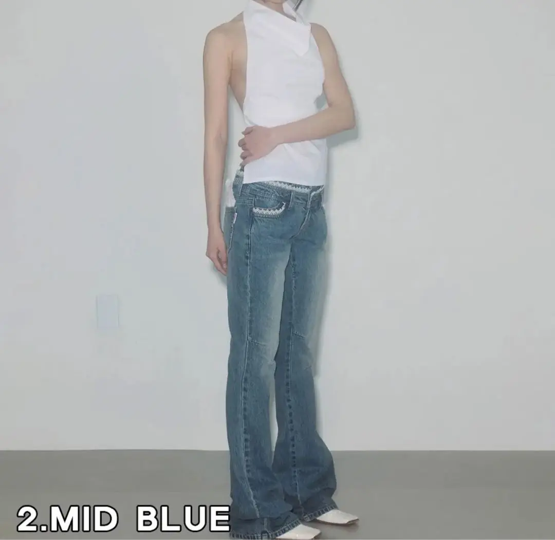 マーティンキム　キムマーティン　ライトブルーデニムワイドパンツ　新品 Matin Kim] SIDE WASHED DENIM PANTS IN BLUE 正規品 韓国