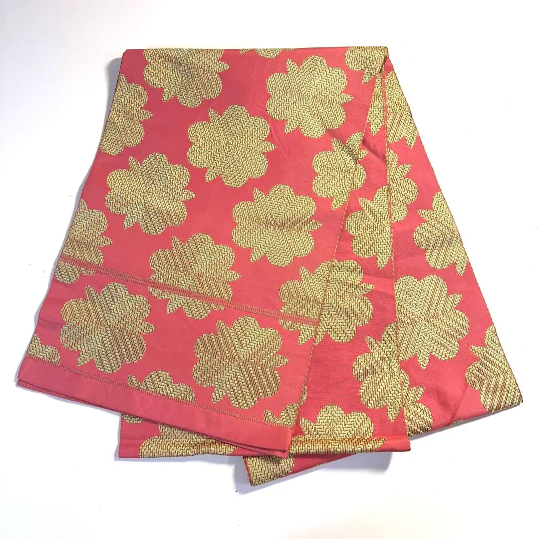 Thumbnail of 5k2761 Obi sash, silk, Hakata obi, pink, green, yellow, patterned, Japanese clothing, kimono