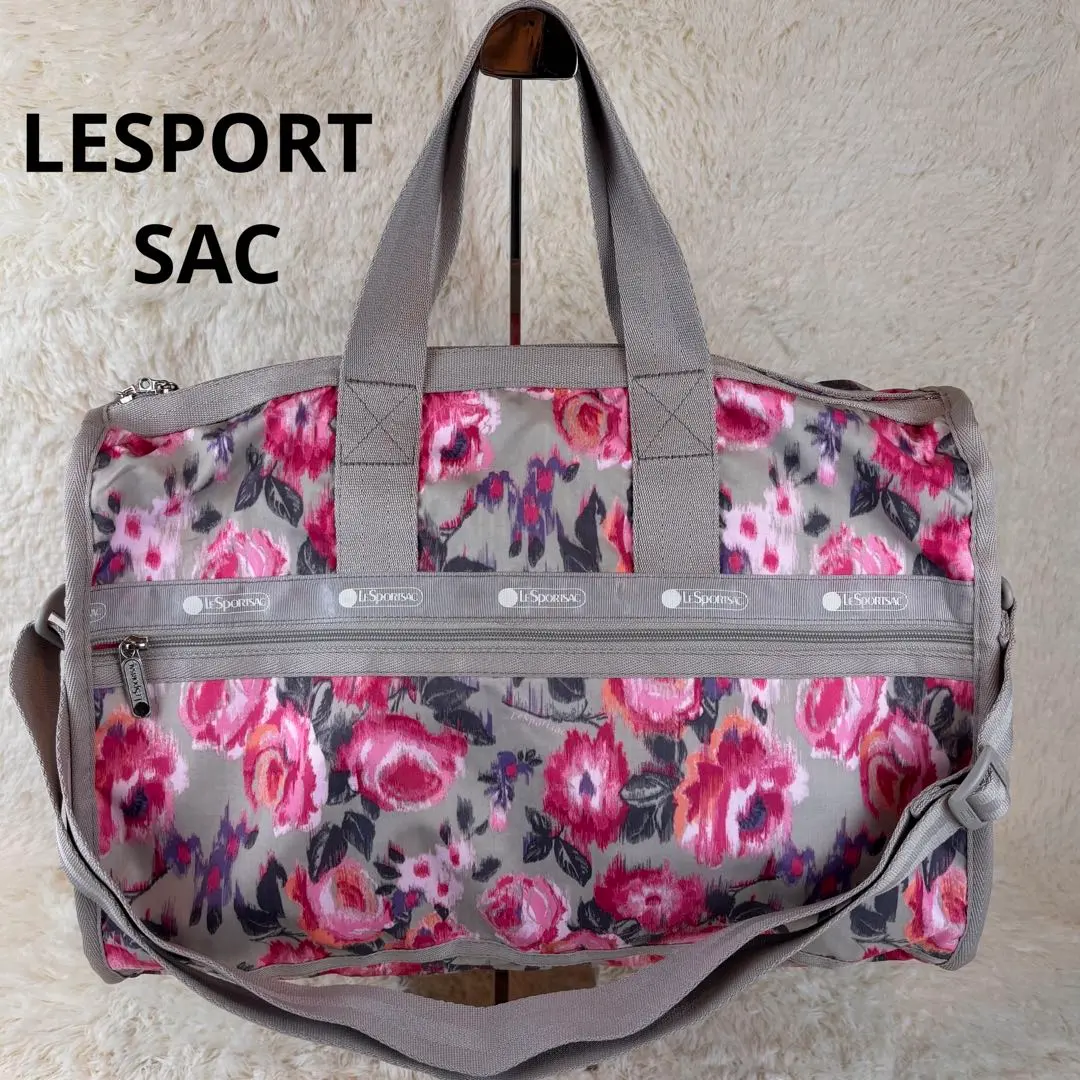 Thumbnail of ★LESPORT SAC★ Floral Boston Bag ★ Gray/Pink ★ With Storage Pouch ★ Excellent Condition