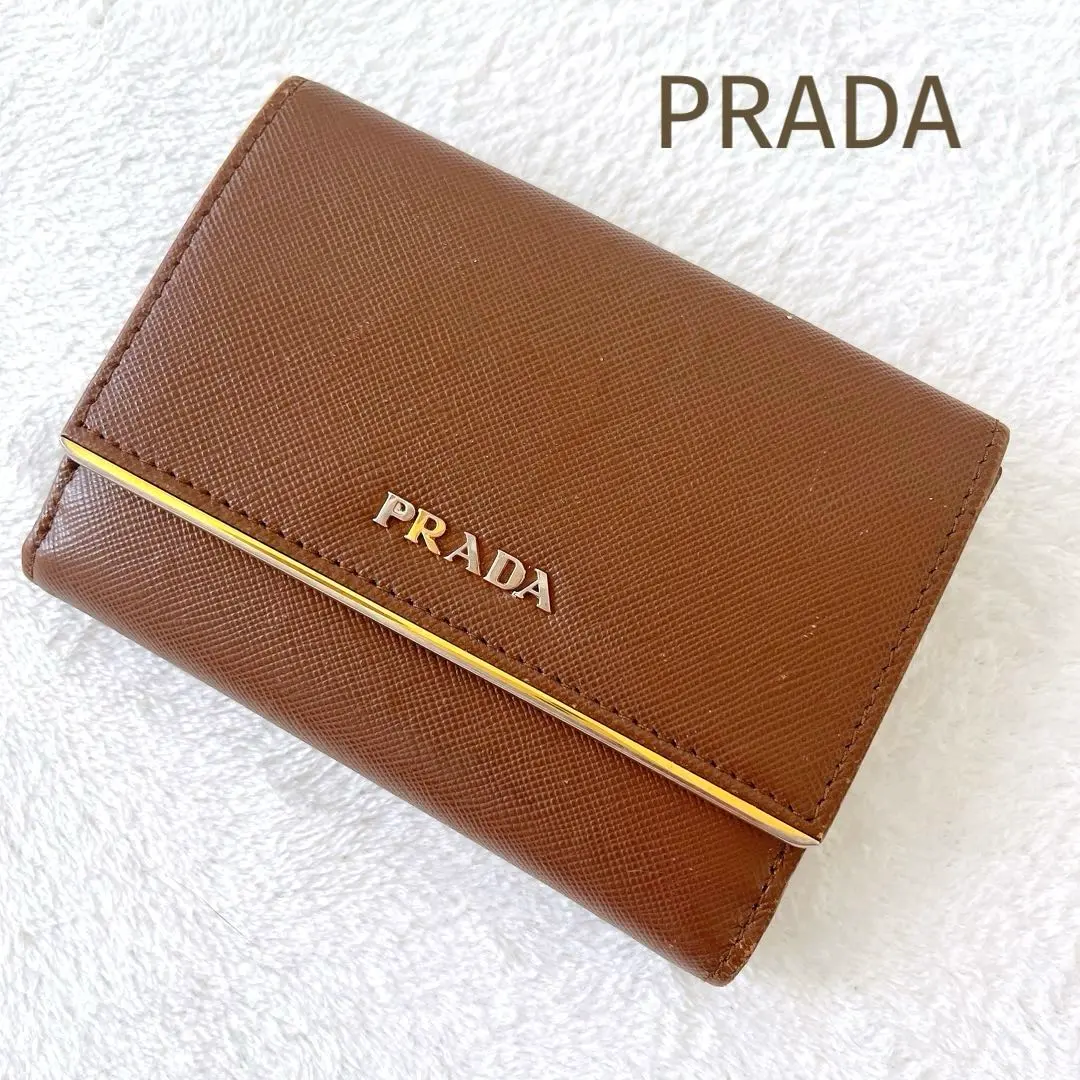 Thumbnail of ★PRADA★ Saffiano Bi-fold Wallet Brown Gold Unisex