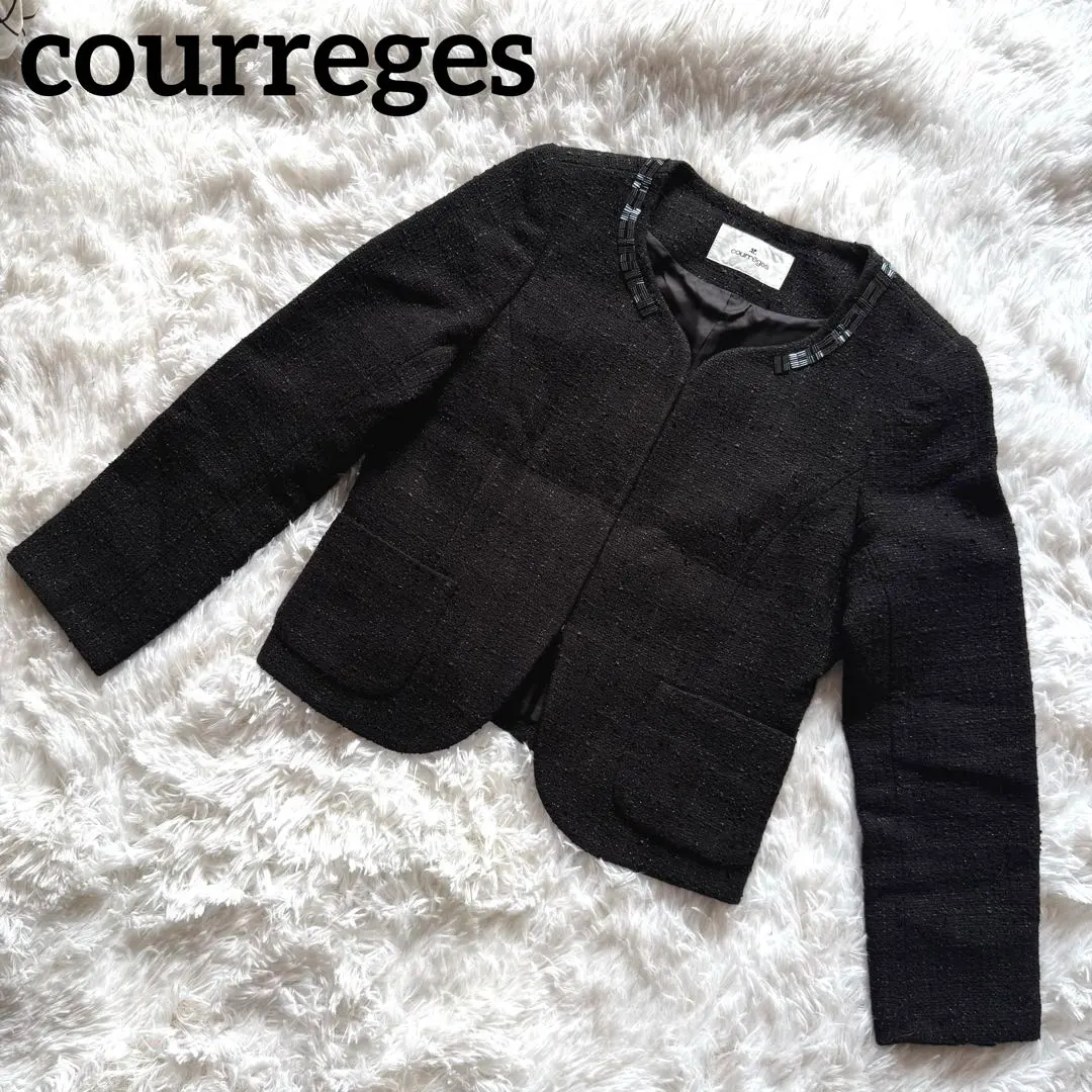 Thumbnail of Courreges No Collar Tweed Jacket Lame Black Women's 38 M Size
