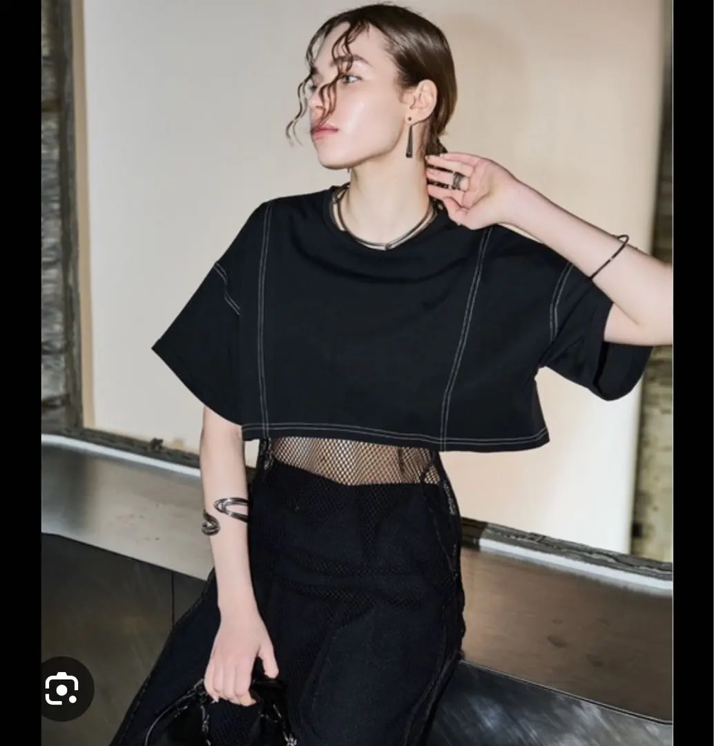 Thumbnail of AIC. Color-block stitch short T-shirt Black FREE