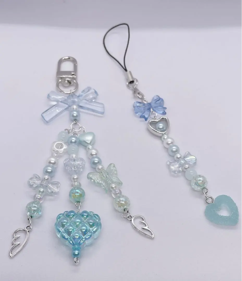 Thumbnail of Beaded Keyholder Collect Book Bead Strap Korea y2k Ribbon Blue