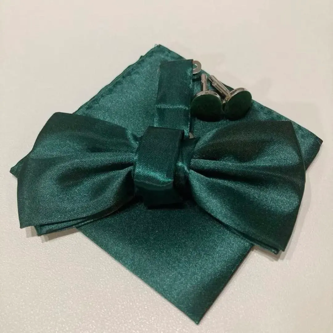 Thumbnail of 【Excellent Condition＊Anonymous Delivery】Bow Tie, Pocket Square, Cufflinks 3-Piece Set, Wedding, Green