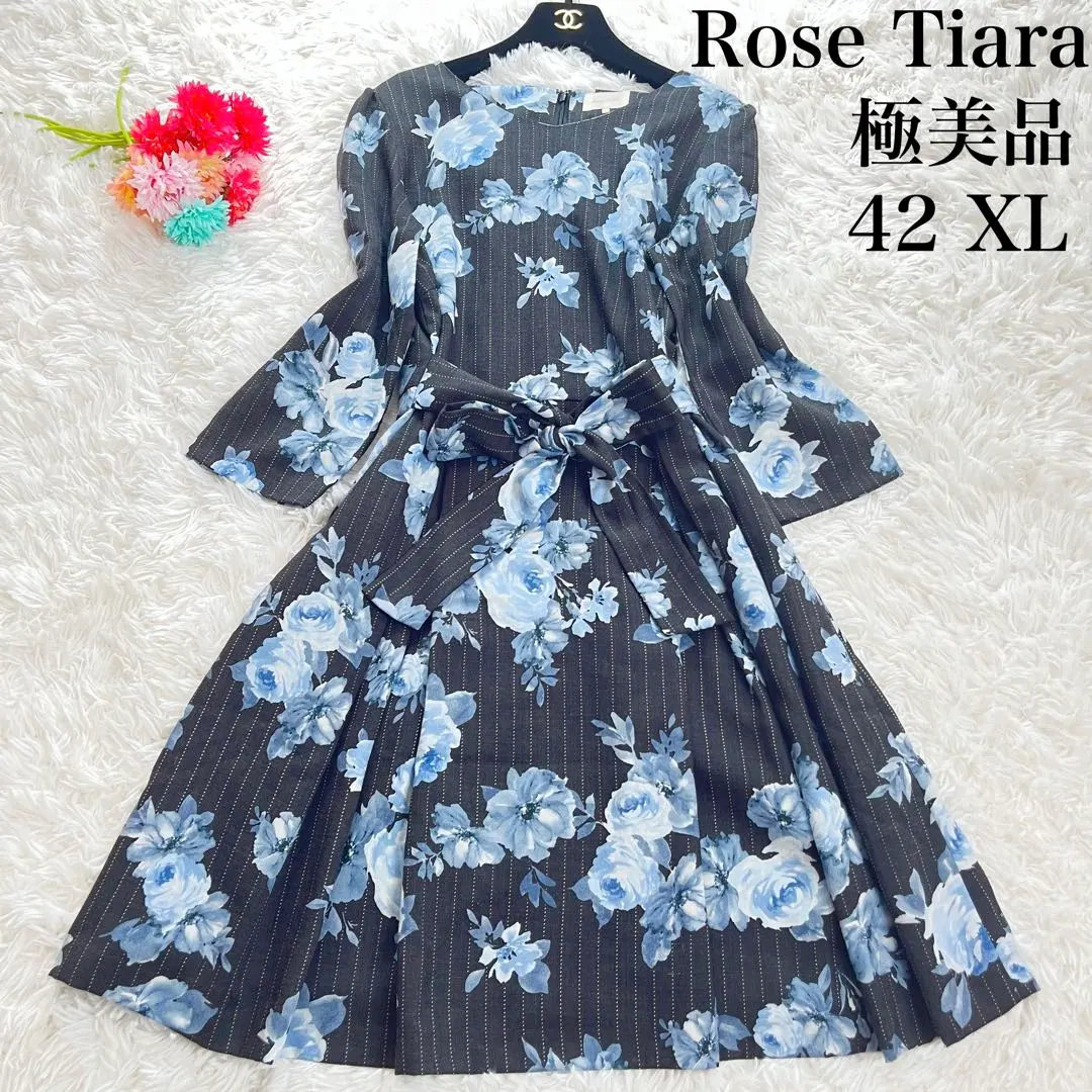 Thumbnail of Excellent Condition ✨ Rose Tiara Long Dress Floral Pattern Ribbon Belt A-line 42 Rose