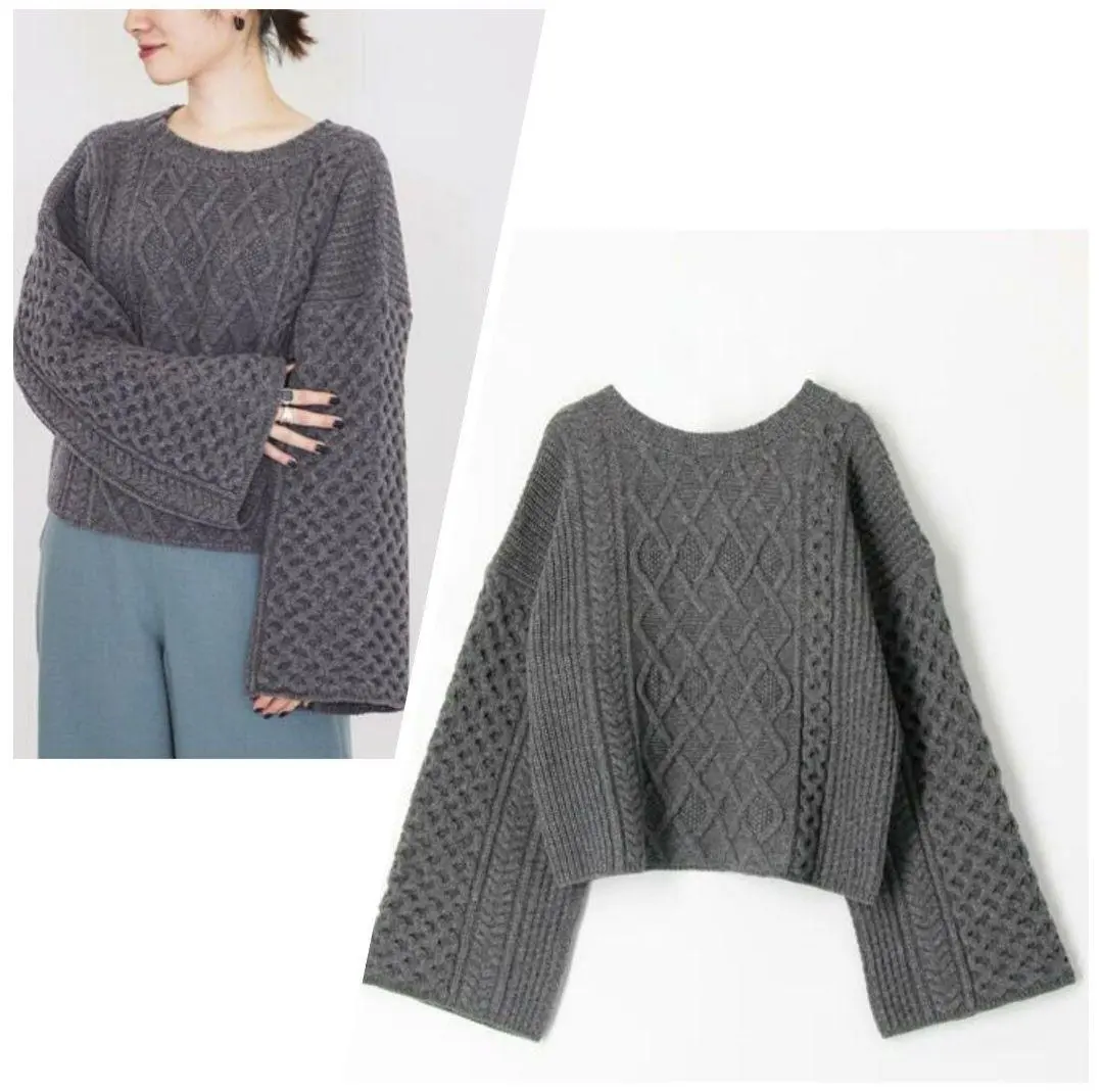 Thumbnail of ☆MACPHEE Air Yarn Cable Crew Neck Pullover, Gray