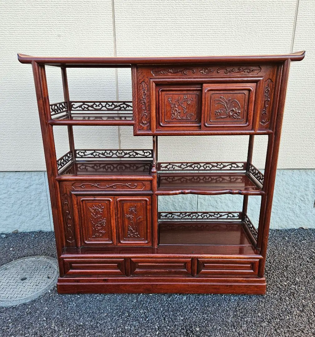 唐木　透かし彫り　飾り棚/茶箪笥　和家具　紫檀　花梨　収納棚　時代箪笥 唐木 透かし彫り 飾り棚/茶箪笥 和家具 紫檀 花梨 収納棚 時代箪笥