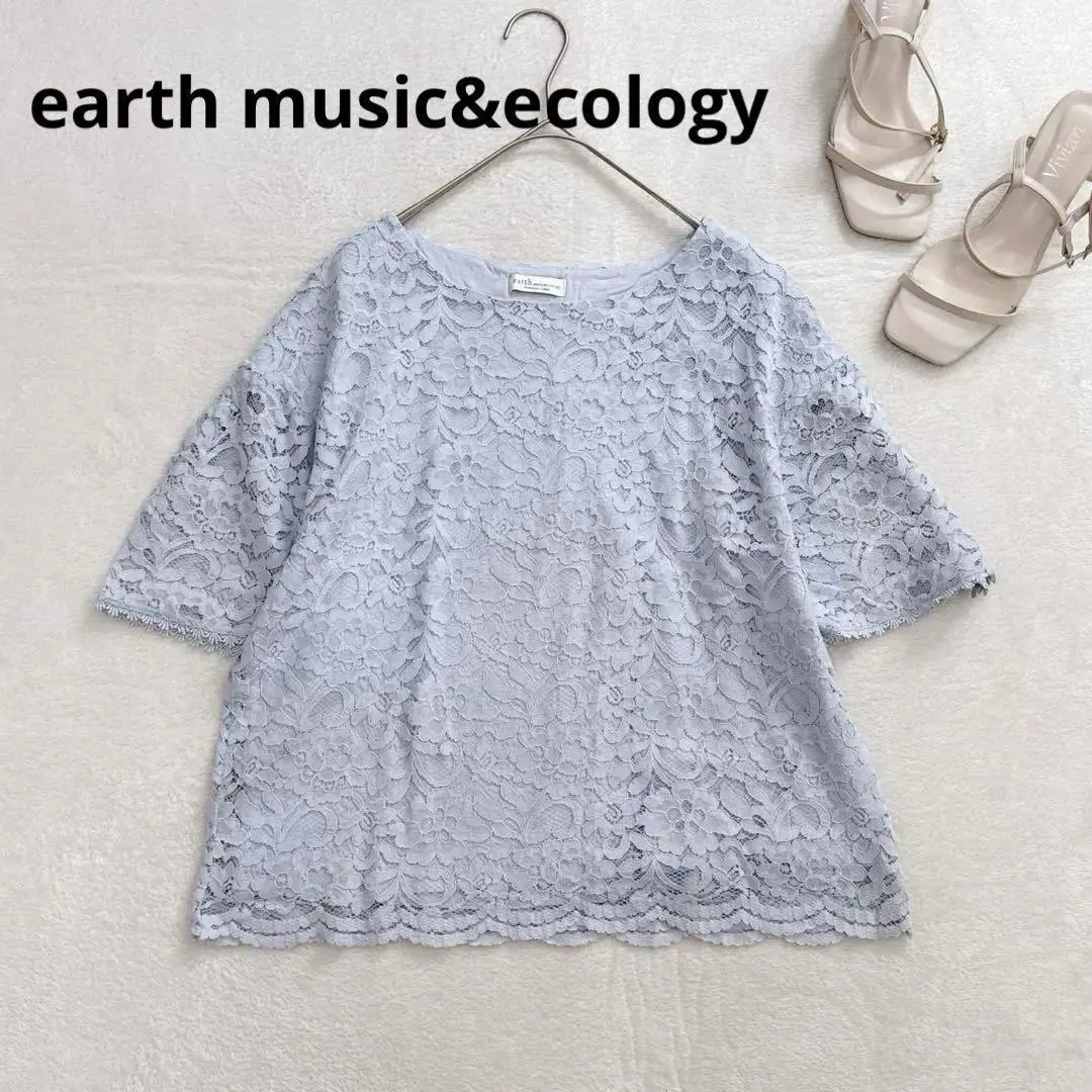 Thumbnail of x30 [Earth] Lace Pullover Sax Blue Short Sleeve M Equivalent