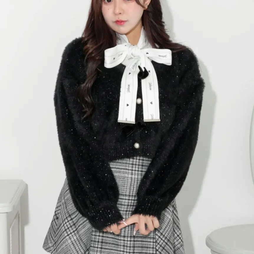 Thumbnail of pium♡Velvet Ribbon Lame Feather Cardigan