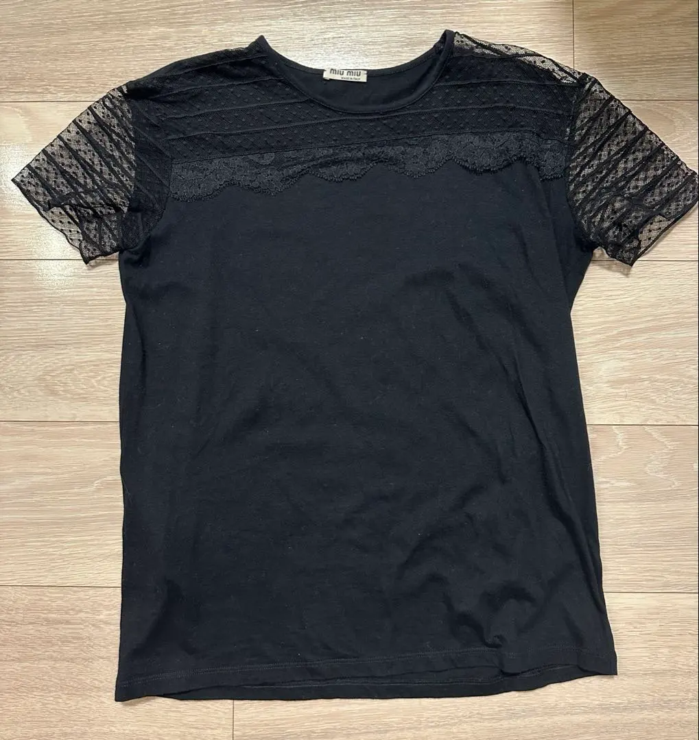 Thumbnail of Miu Miu Lace Black Short Sleeve T-shirt XS