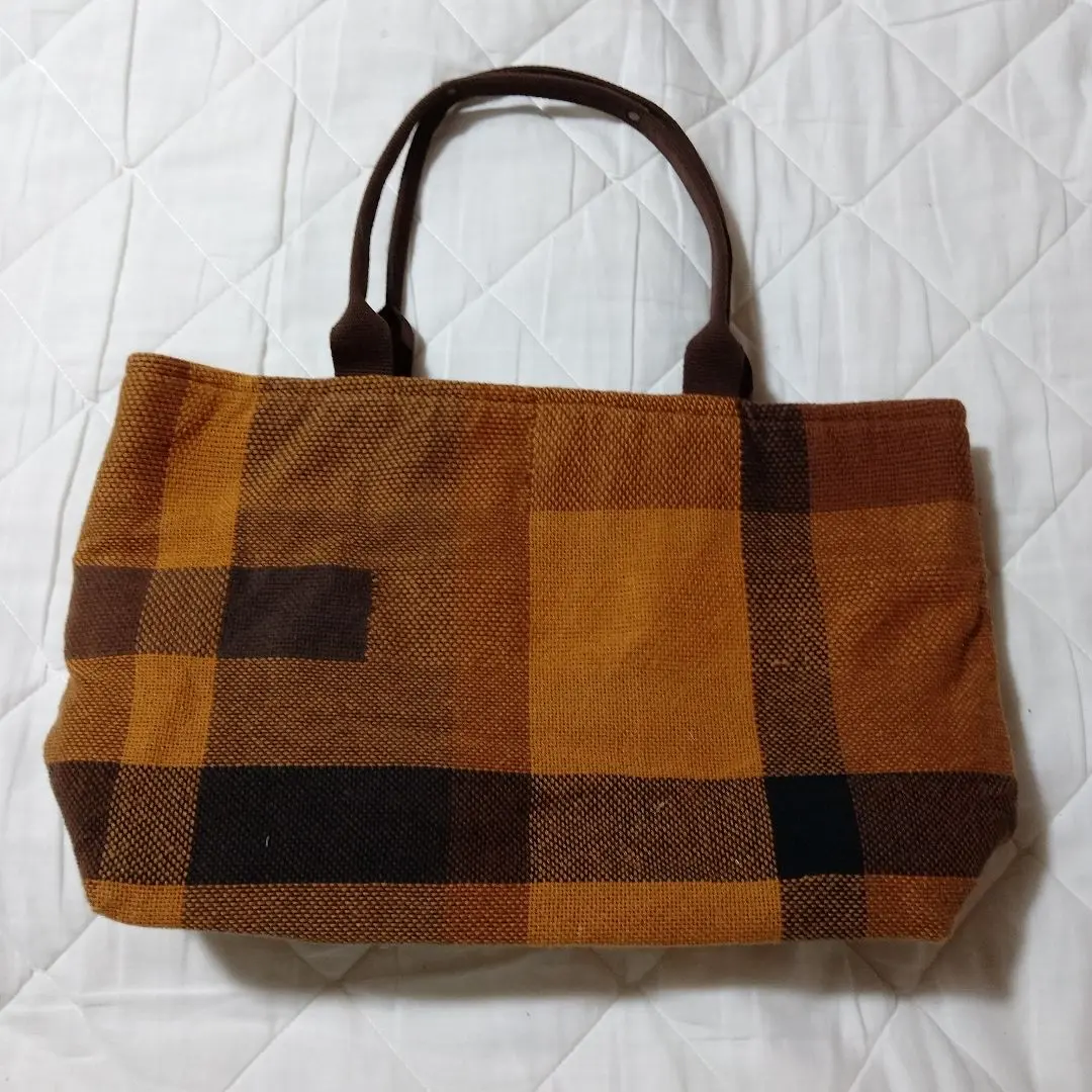 Thumbnail of Orange and brown plaid tote bag